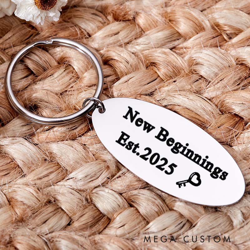 Personalized New Beginnings Keychain Custom House Warming Key Chain New Home Keyrings Moving House Gift for Homeowner First Home Housewarming Gift
