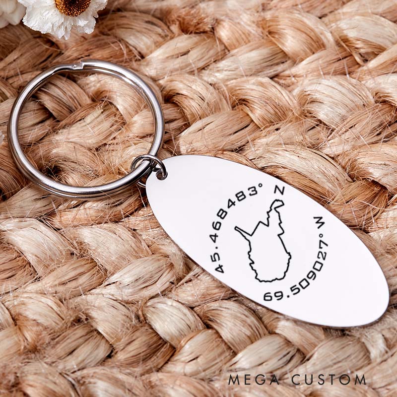 Personalized Longitude Latitude Keyring Housewarming Gift Country Keychain New Home Keychain Housewarming Key Chain Moving House Gift for Homeowner