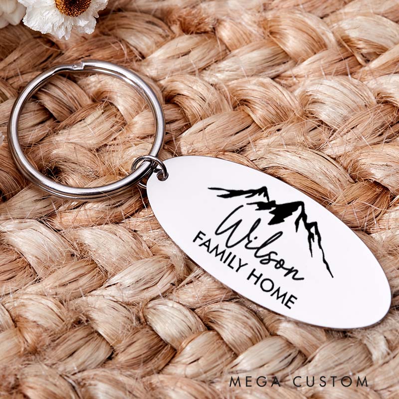 Personalized New Home Keychain with Family Name Engraved House Warming Key Chain First Home Keyring Moving House Gift for Homeowner Housewarming Gift