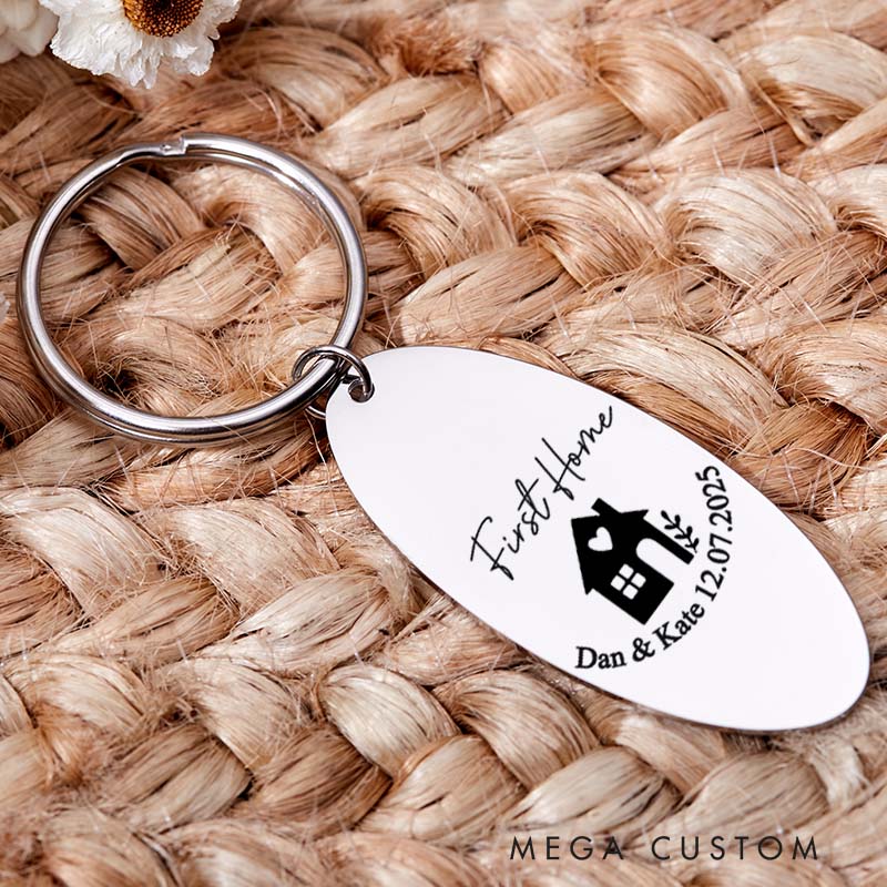 Personalized First Home Couples Keyring with Name His and Hers Keyring House Warming Key Chain Moving House Gift for Homeowner Housewarming Gift