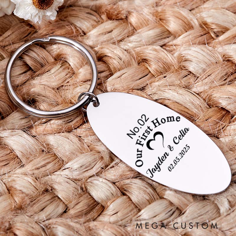 Personalized Our First Home Couples Keyring Engraved House Warming Keychain New Home Key Chain Moving Gift His and Hers Keyring Housewarming Gift