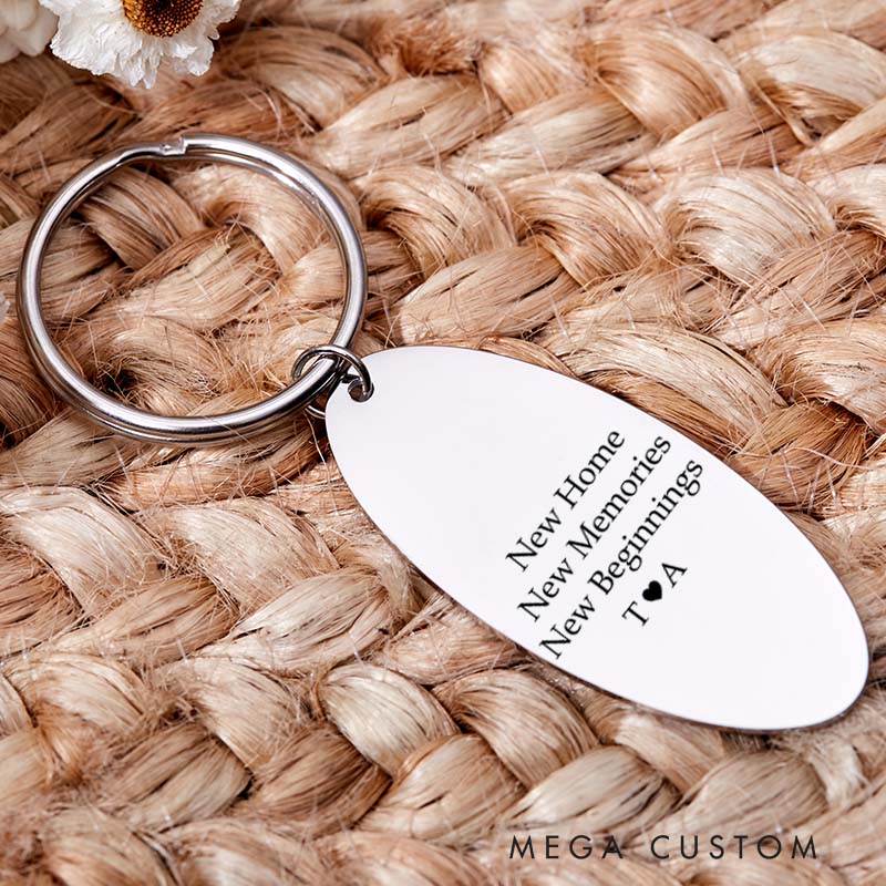 Personalized New Home Keychain Engraved New Memories New Beginnings Keyring House Warming Key Chain New House Gift First Home Housewarming Gift