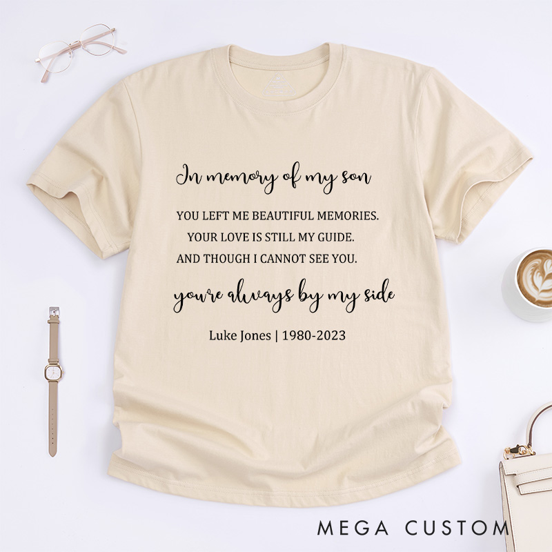 Personalized In Memory of My Son T-shirt with Custom Name Date Sympathy Gift for Loss of Son