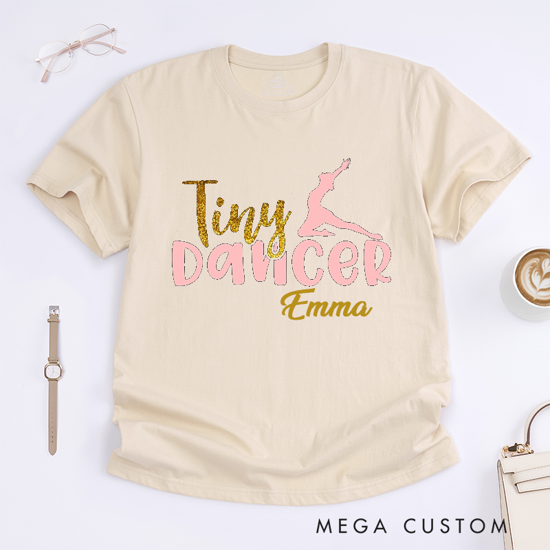 Personalized Tiny Dancer Classic T-Shirts Custom Name Ballet Dance Glitter Gift for Girls Women Dance Lover Present for Daughter