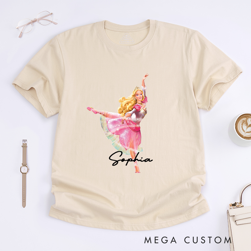 Personalized Ballerina Princess Classic T-Shirts Custom Name Glitter Dance Gifts for Girls Ballet Lover