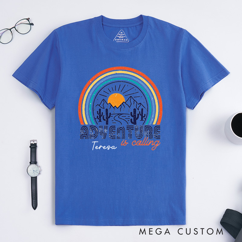 Personalized Adventure Is Calling T-Shirt Retro Desert Adventurers Outdoors Shirt Gift for Nature Lover