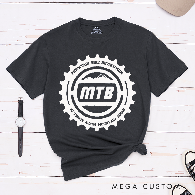 Personalized MTB Revolution Mountain Bike T-Shirt with a Striking Gear-Inspired for Outdoor Adventures Riding Cycling Biking Enthusiasts