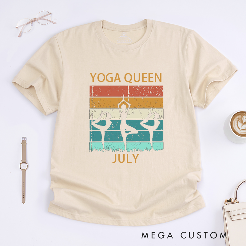Personalized Yoga Queen Retro T-Shirt Yoga Poses T-Shirt Yoga Fashion T-Shirt Yoga Lover T-Shirt for Gift
