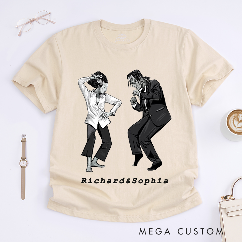 Personalized Classic T-Shirts Dancing Couple Unique Art Design Custom Name Gift for Him or Her Perfect Funny Casual Tee for Dance Lovers Friends Family
