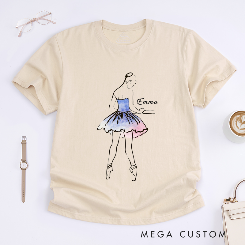 Personalized Ballet Dancer Classic T-Shirts Custom Name Watercolor Ballerina Gift for Dance Lovers Unique Present