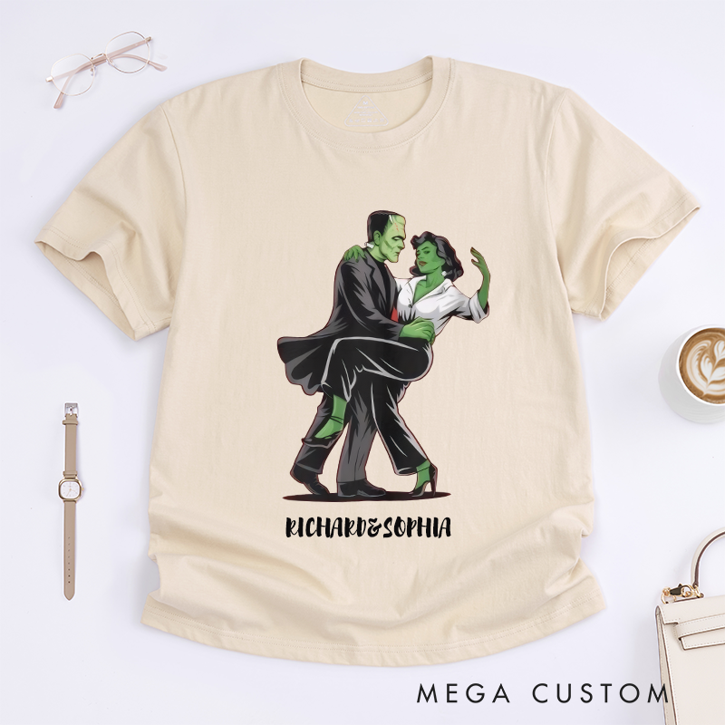 Personalized Dancing Monster Couple T-Shirts Unique Green Character Lovers Gift Custom Funny Unisex Tee for Men Women Present