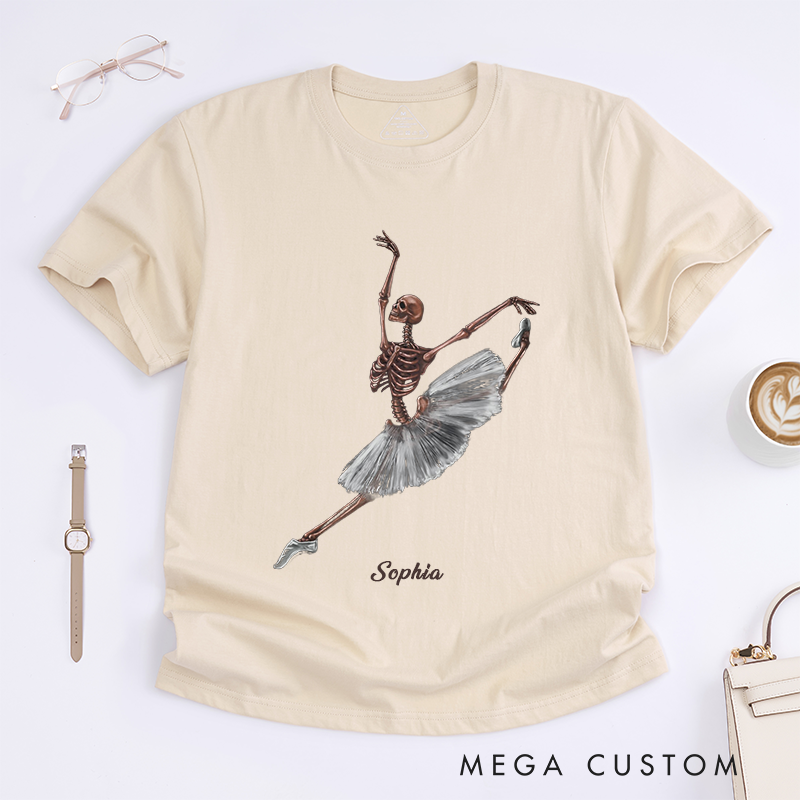 Personalized Skeleton Ballerina Dance T-Shirts Art Unique Ballet Lover Gift Custom Name for Women Funny Halloween Shirt Girls Ballet Enthusiast