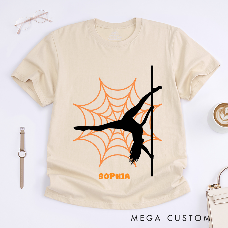 Personalized Pole Dance Silhouette Halloween T-Shirts Custom Name Graphic Unique Gift for Women Enthusiast Dancer Present