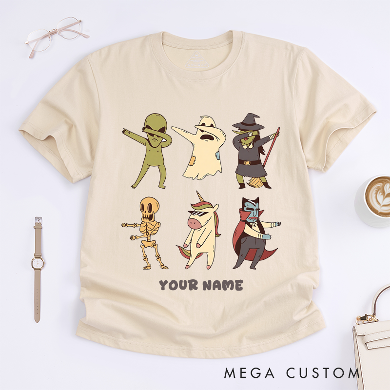 Personalized Ghost Dancing T-Shirts Custom Name Cartoon Ghost Tee Unisex Cute Halloween Spirit Funny Gift