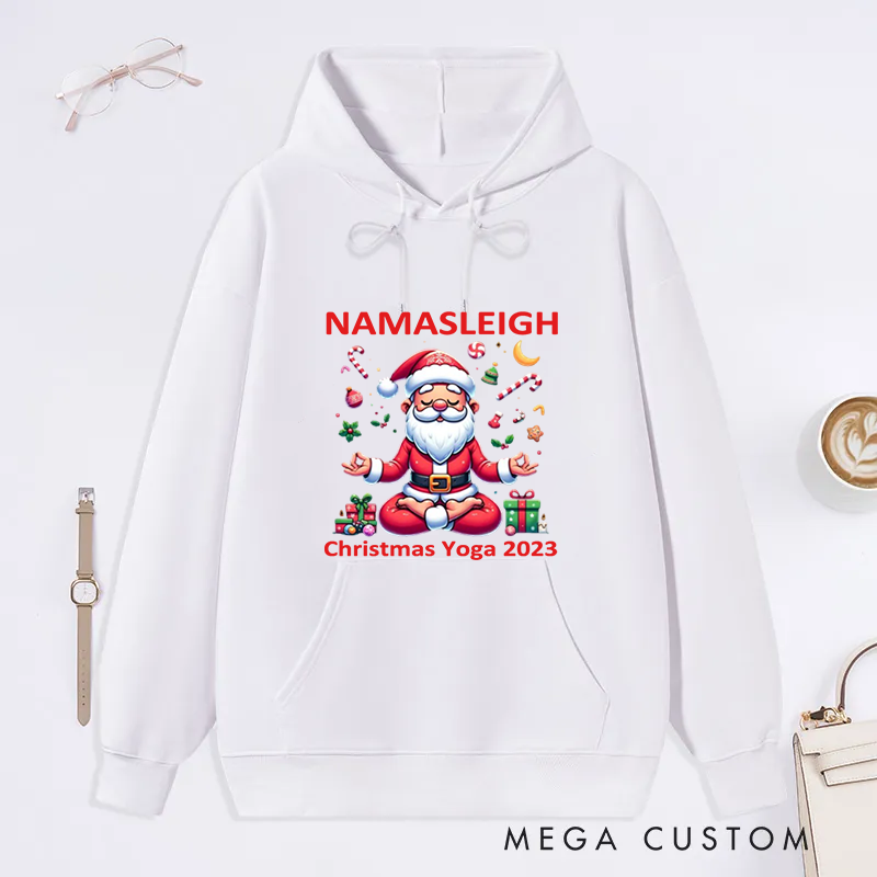 [Copy]Personalized Christmas Classic Hoodie with Cute Meditating Reindeer Design Custom Name Gift Idea for Yoga Lover