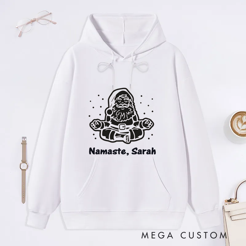 Personalized Christmas Classic Hoodie with Meditating Santa Design Custom Name Gift Idea for Yoga Lover