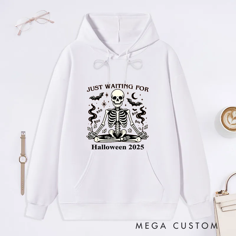 Personalized Halloween Classic Hoodie with Just Waiting for Halloween Design Custom Time Gift Idea for Yoga Lover
