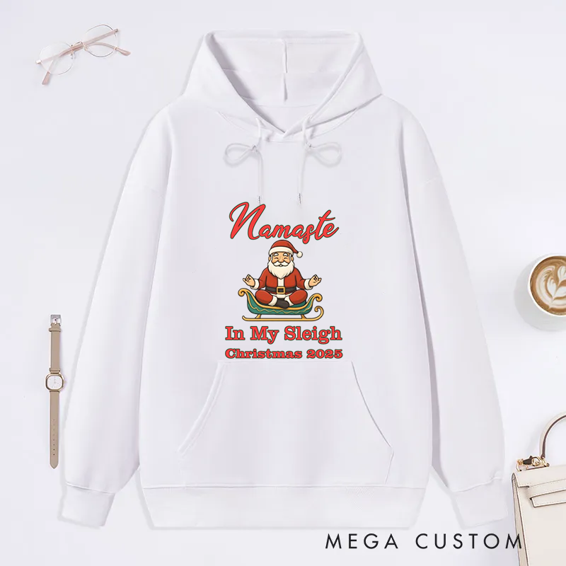 Personalized Christmas Classic Hoodie with Namaste in My Sleigh Design Custom Name Gift Idea for Yoga Lover