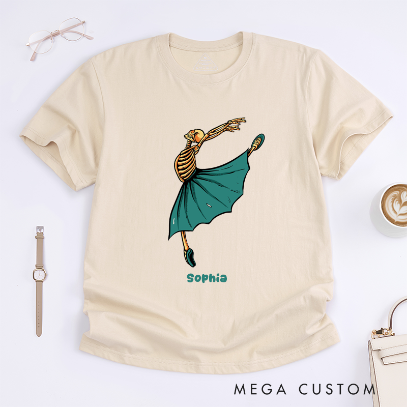 Personalized Skeleton Ballet Dancer T-Shirts Unique Skeleton Art Dance Lover Gift for Women Custom Ballet Tee Present for Ballerina