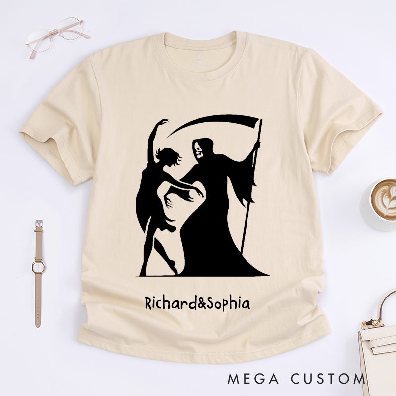 Personalized Dance With Death T-Shirts Unique Skeleton and Ballerina Art Custom Name Gift Unisex Tee for Dancers Friends Halloween