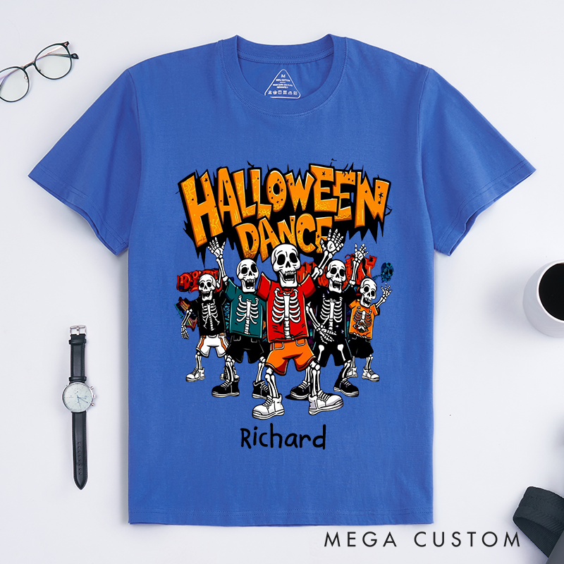 Personalized Halloween Dance Skeleton T-Shirts Custom Name Funny Skeleton Gift for Men Boys Unique Halloween Youth Graphic Tee