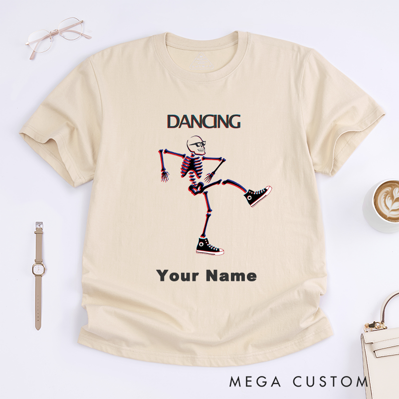 Personalized Dancing Skeleton Cool Graphic T-Shirts for Men Unique Hipster Skeleton Perfect Custom Name Gift for Friends Halloween