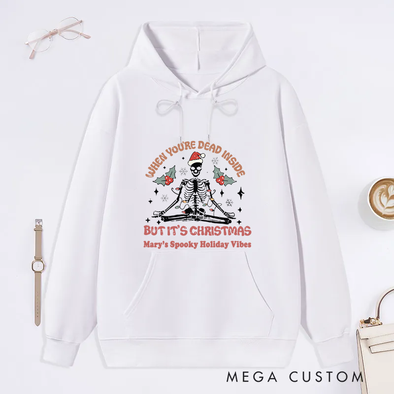 Personalized Christmas Classic Hoodie with Funny Dead Inside But It's Christmas Design Custom Name Gift Idea for Yoga Lover