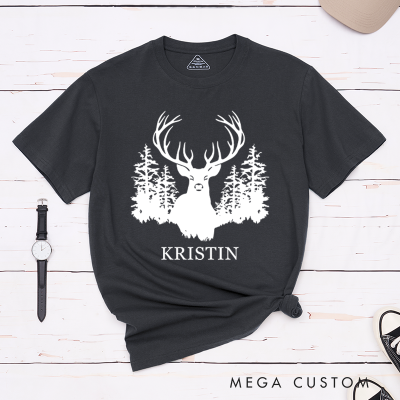 Personalized Deer and Forest T-Shirt Gift for Hiking Outdoors Nature Lover