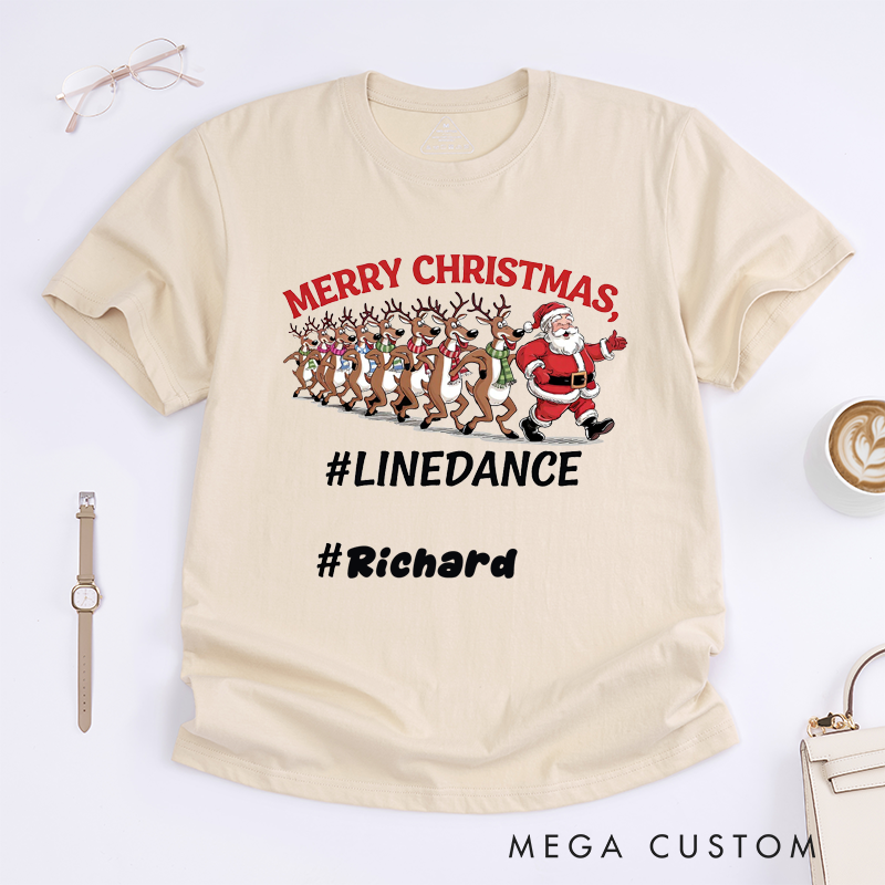 Personalized Christmas Reindeer Line Dance T-Shirts Gift Unisex Funny Santa Custom Name Xmas Present for Family Friends