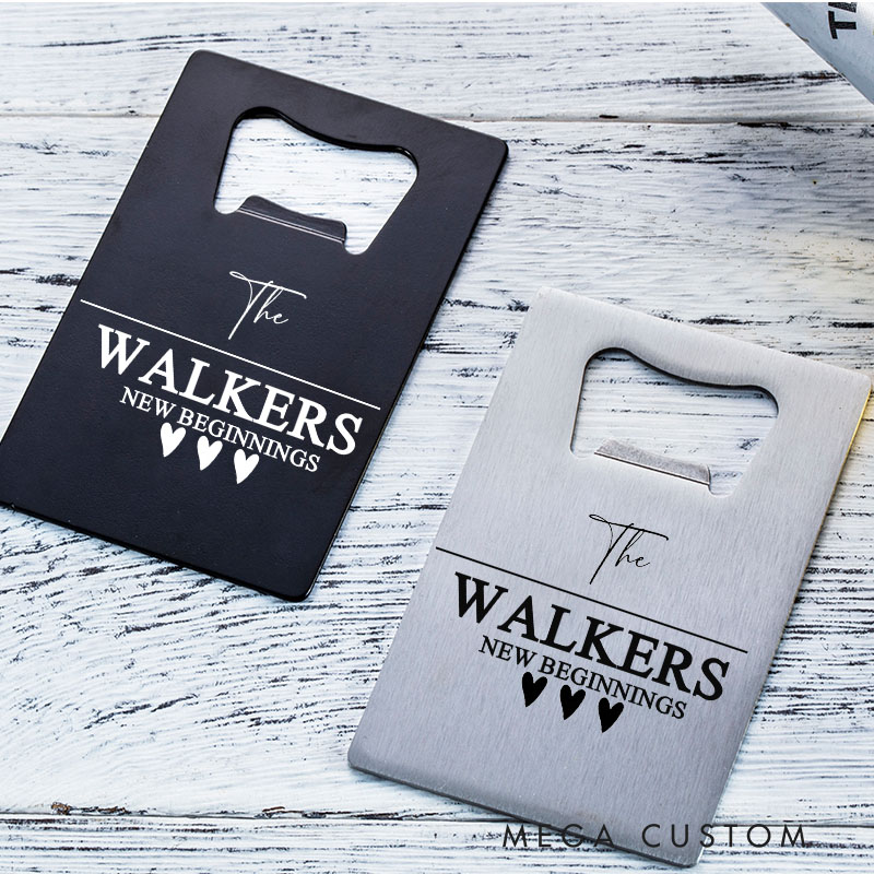 Personalized Card Bottle Opener Stainless Steel Wedding Bottle Opener New Beginnings and Housewarming Gifts