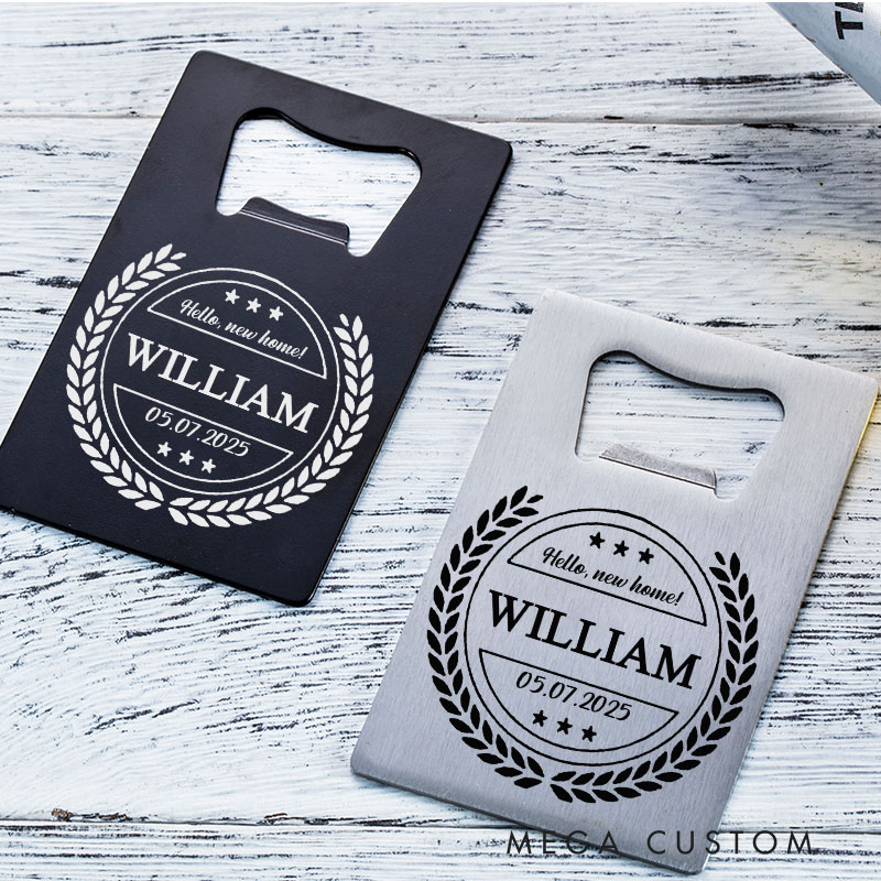 Personalized Housewarming Bottle Opener Custom Stainless Steel Design with Name and Date Perfect for New Home Gifts and First Home Celebrations