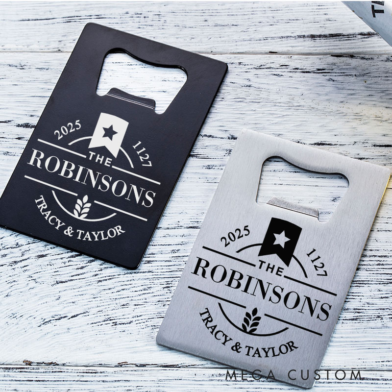 Personalized Housewarming Bottle Opener Custom Stainless Steel Design with Family Name and Date Perfect for New Home Gifts and Memorable Celebrations