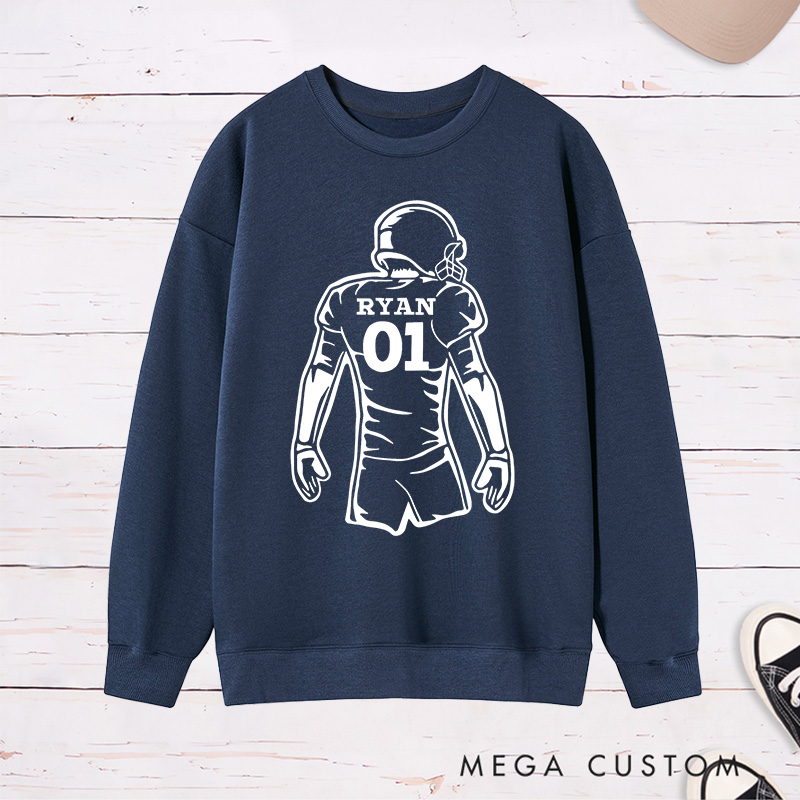 Personalized American Football Player Silhouette Design Sweatshirt with Custom Name and Number
