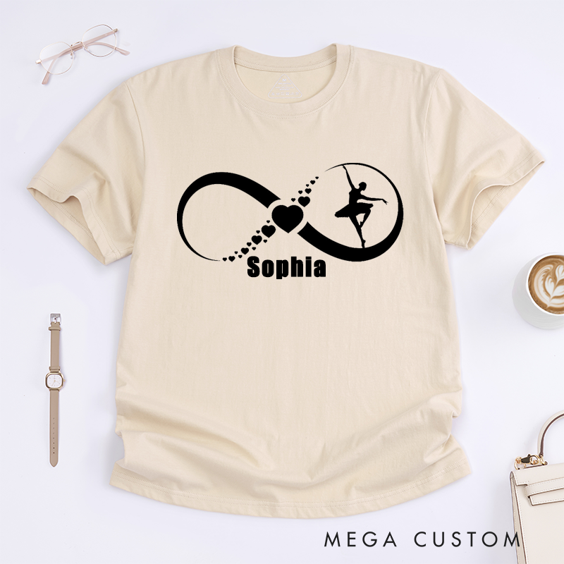 Personalized Infinity Ballet Dancer Heart Dance Lover T-Shirts Unique Custom Name Gift for Women Girls Dance Lovers or Ballerina Fans