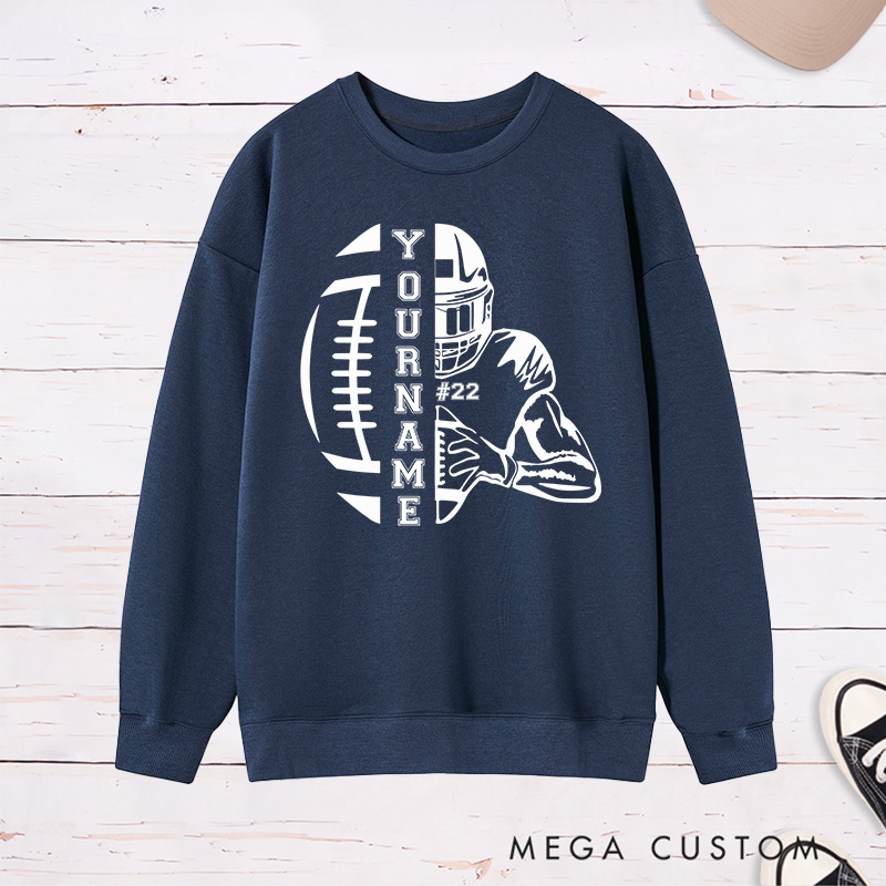 Personalized American Football Sweatshirt with Custom Player Name and Number