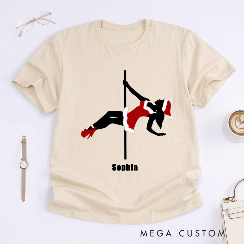 Personalized Pole Dance Silhouette T-Shirts Custom Name Gift for Women Santa Outfit Funny Dance Lover Present Unique Style