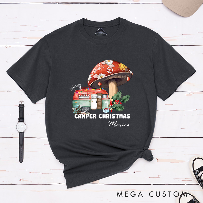 Personalized Camper Christmas T-Shirt Holiday Adventure Lover Shirt Christmas Gift for Hiking Outdoors 