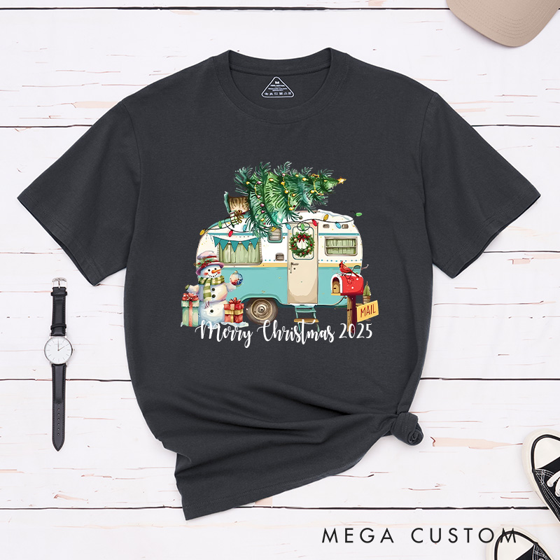 Personalized Merry Christmas T-Shirt Camper Holiday Shirt Christmas Gift for Hiking Outdoors Lover