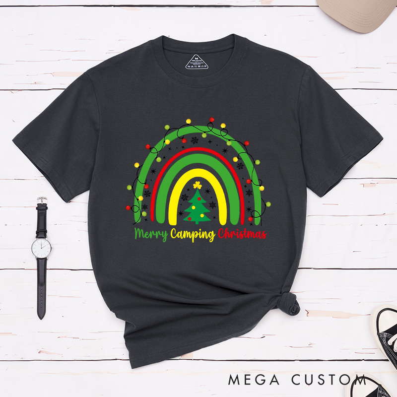 Personalized Rainbow Christmas T-Shirt Camping Christmas Shirt Christmas Gift for Hiking Outdoors Lover