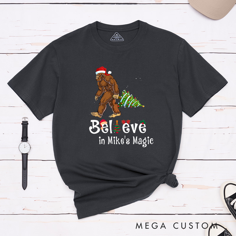 Personalized Bigfoot Christmas Adventure T-Shirt Merry Christmas Shirt Gift for Hiking Outdoors Lover