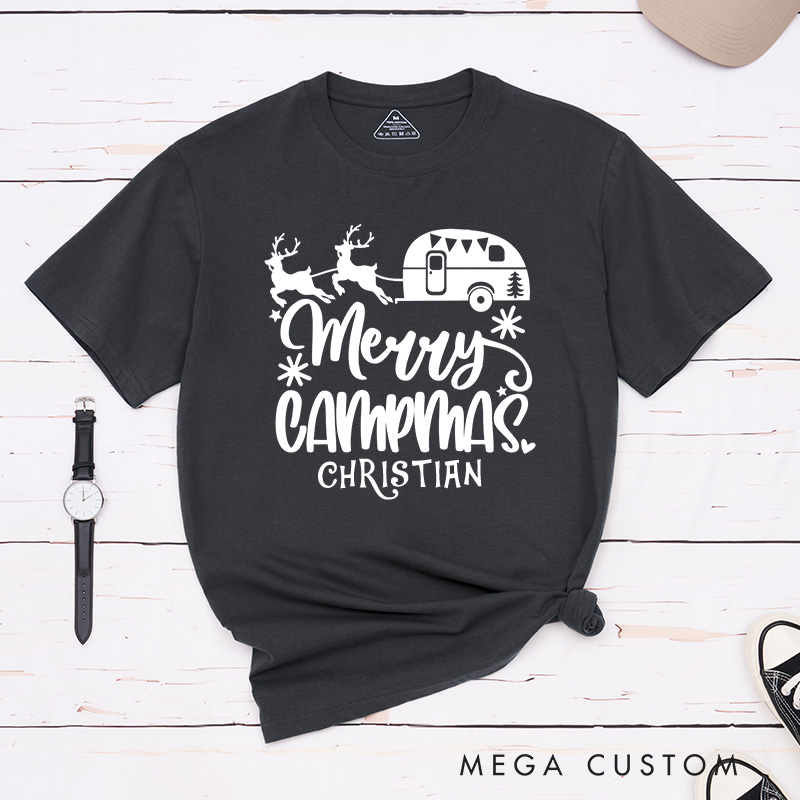 Personalized Merry Campmas T-Shirt Camping Christmas Shirt Gift for Hiking Outdoors Lover