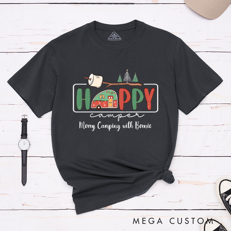 Personalized Happy Camper T-Shirt Outdoor Adventures Christmas Shirt Gift for Hiking Lover