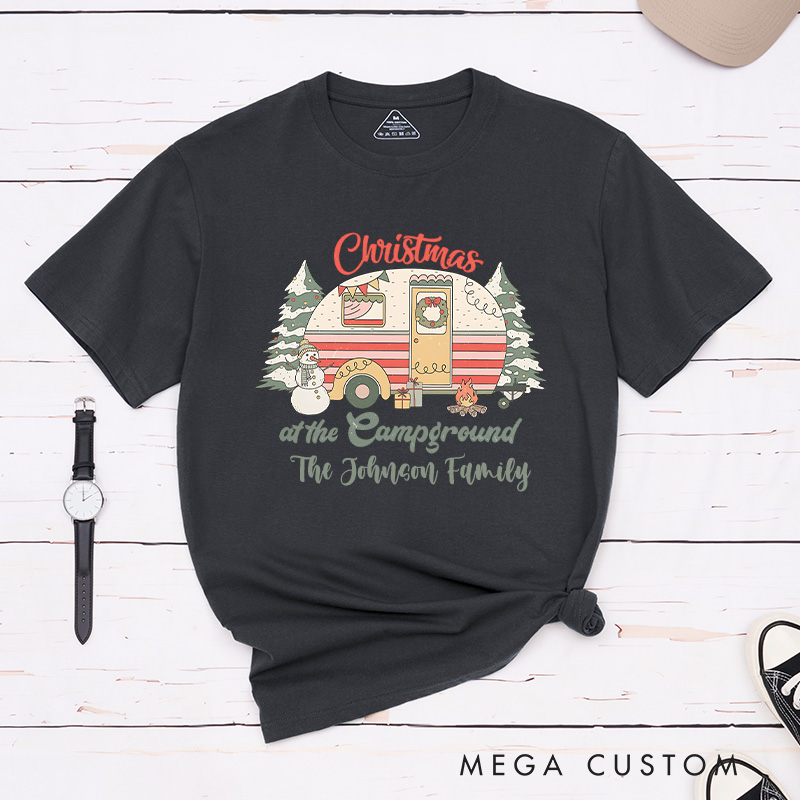 Personalized Christmas at the Campground T-Shirt Outdoor Camping Christmas Shirt Gift for Hiking Lover