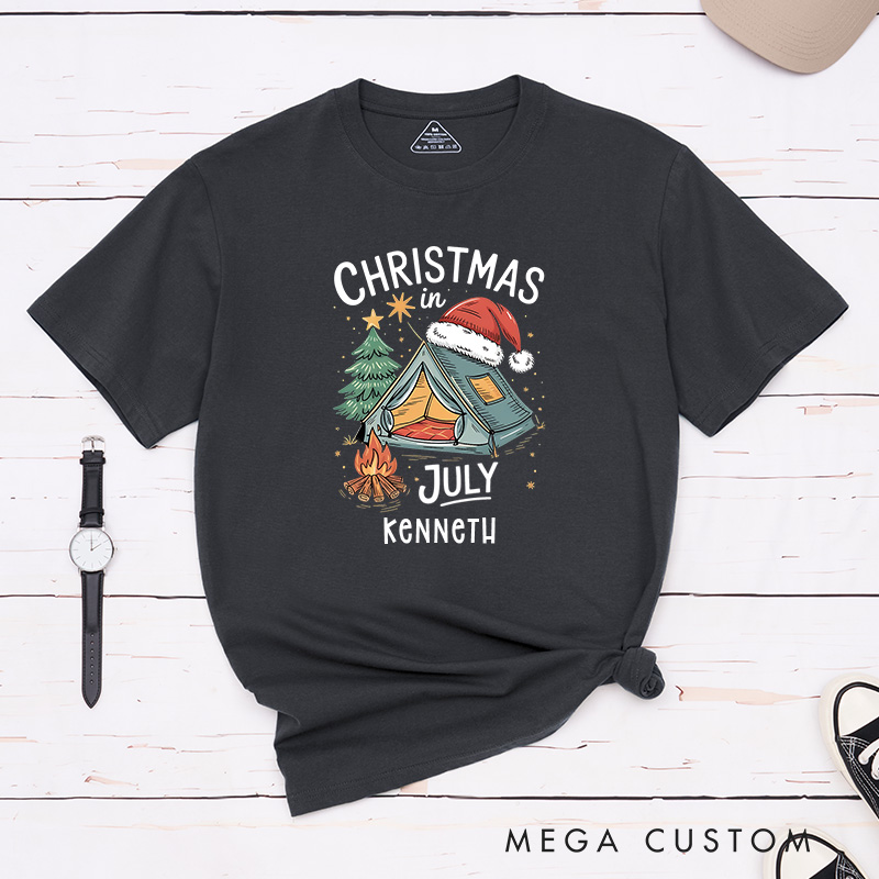 Personalized Christmas in July T-Shirt Outdoor Camping Lover Shirt Gift for Hiking Lover