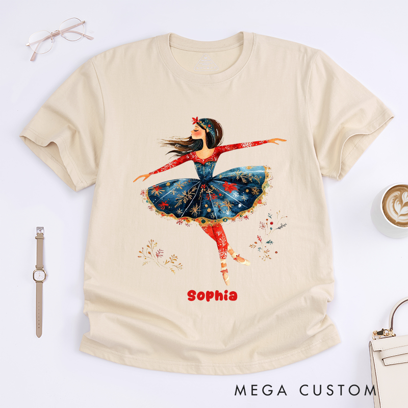 Personalized Ballerina T-Shirts Custom Name Ballet Dancer Design Gift for Girls Unique Dance Lover TeePresent for Daughter and Grandaughter