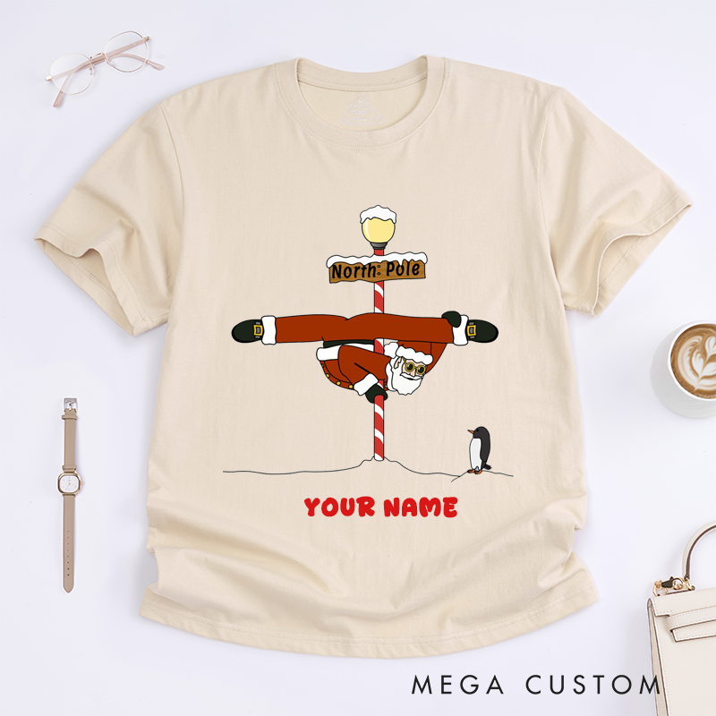 Personalized Santa Fitness Christmas T-Shirts Custom Name Funny Gift North Pole Unisex Family Matching Christmas Tee Unique Xmas Present for Dad Mom