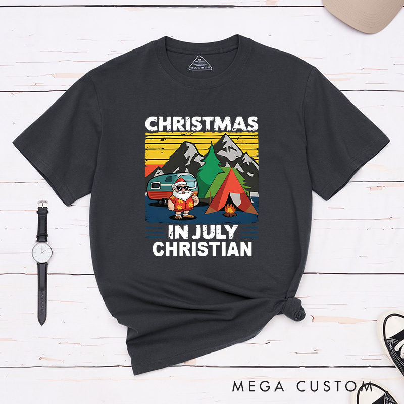 Personalized Christmas in July T-Shirt Outdoor Tropical Camping Shirt Gift for Hiking Lover