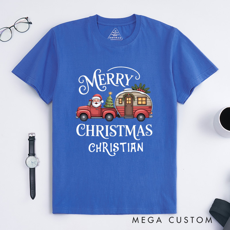 Personalized Merry Christmas T-Shirt Outdoor Camping Adventure Shirt Gift for Hiking Lover