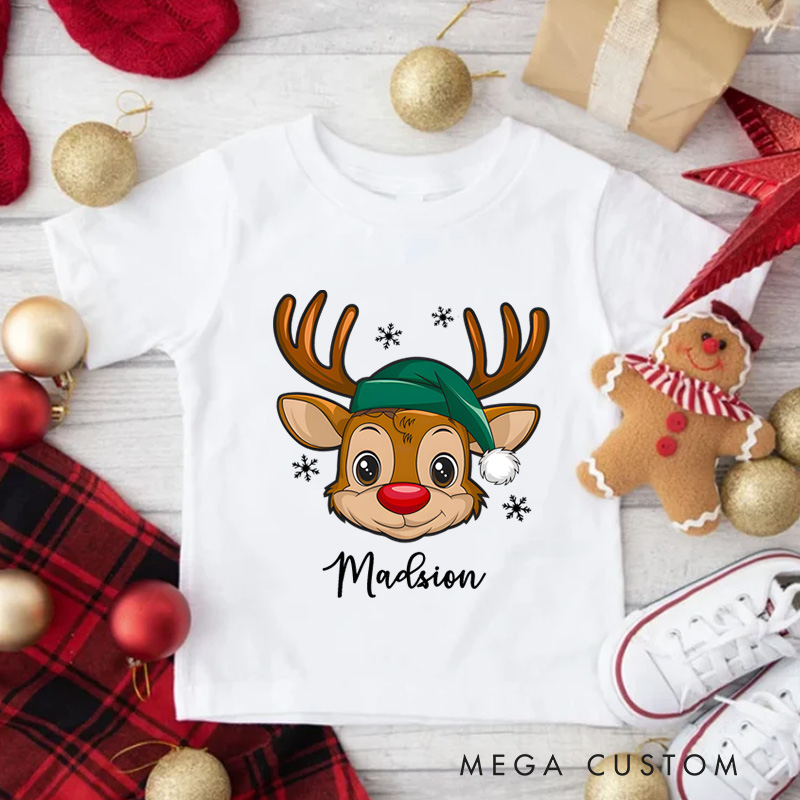 Personalized Reindeer Toddler T-Shirt Christmas Kids Gift