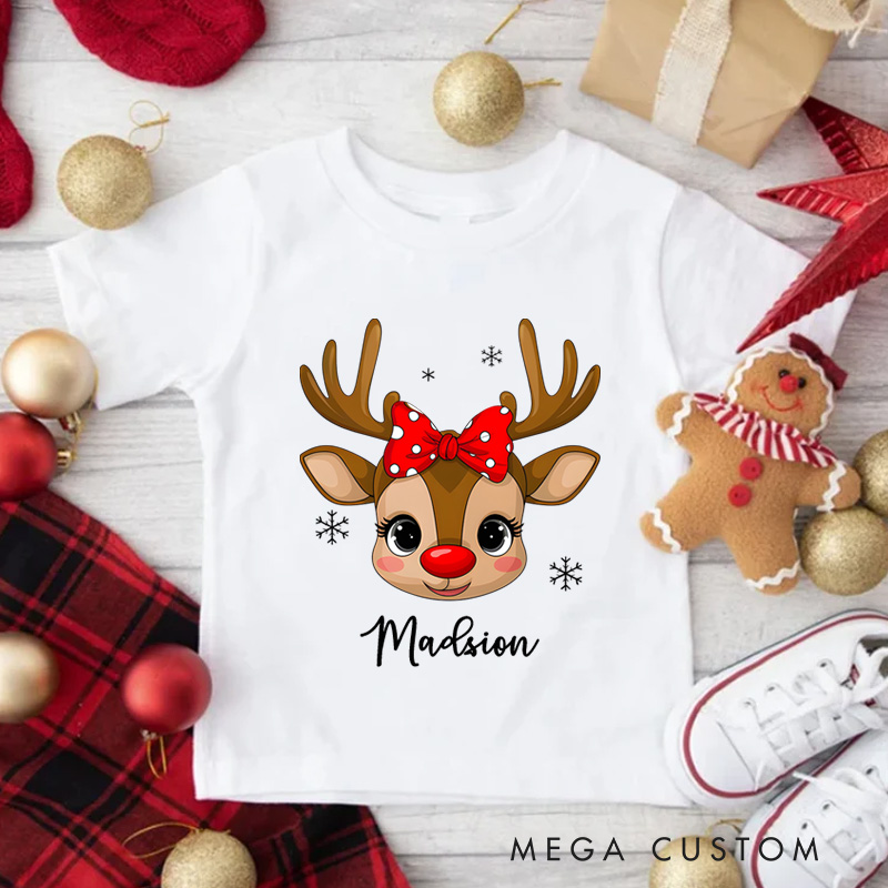 Personalized Reindeer Kids T-Shirt Christmas Kids Gift
